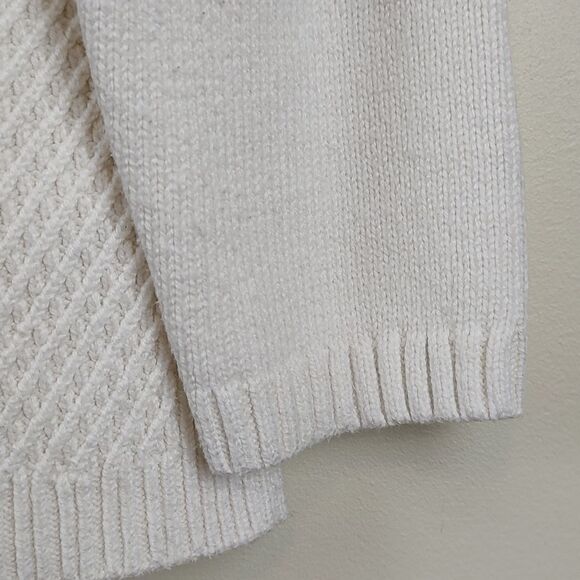 Talbot's Ivory Mixed Knit Gold Button Funnel Neck Sweater Top Size PL - Picture 10 of 11